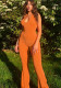 Summer Women's Sexy V-neck Low Back Slim Solid Color Halter Neck Jumpsuit
