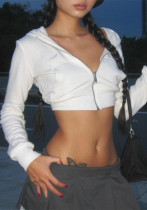 Women's Winter Fashion Cardigan Zipper Hoodie Slim Crop Long Sleeve Top