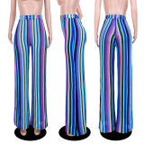 Women's clothing color strip knitting hollow jacquard zipper wide-leg pants
