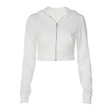 Women's Winter Fashion Cardigan Zipper Hoodie Slim Crop Long Sleeve Top