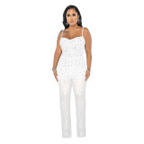 Ladies' Fashion Beaded Mesh Sleeveless Jumpsuit