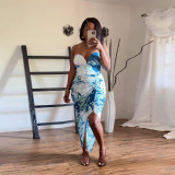 Plus Size Ladies Print Strapless Top and Skirt Two Piece