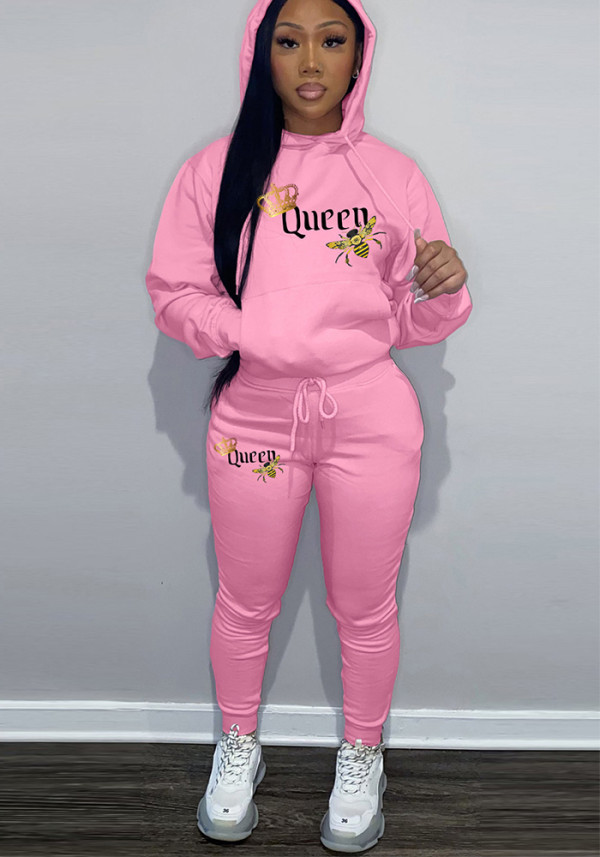 Women Casual Print Hoodies and Pant Two-Piece Set