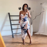 Plus Size Ladies Print Strapless Top and Skirt Two Piece