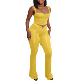 Sexy Solid Color Straps V Crop High Waist Elastic Solid Color Micro Two Piece Pants Set