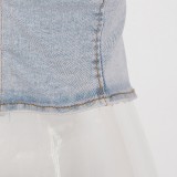 Summer Fashion Strapless Casual Stretch Denim Two-Piece Pants Set