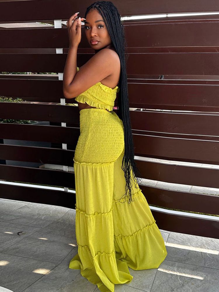 Ruffle Strapless Sexy Two-Piece Pants Set