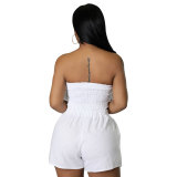 Women's Fashion Solid Strapless Two-Piece Shorts Set Casual Ladies Casual Summer Outfit