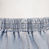 Summer Fashion Strapless Casual Stretch Denim Two-Piece Pants Set