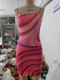 Trade Summer Sexy Slim Waist Printing Knitting Straps Dress Female