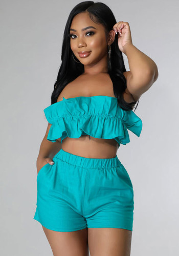 Women's Fashion Solid Strapless Two-Piece Shorts Set Casual Ladies Casual Summer Outfit