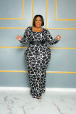 Plus Size Long Sleeve Print Bodycon Plus Size Dress