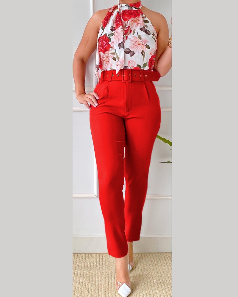Spring Print Fashion Casual Elegant Sleeveless Two Piece Pants Suit