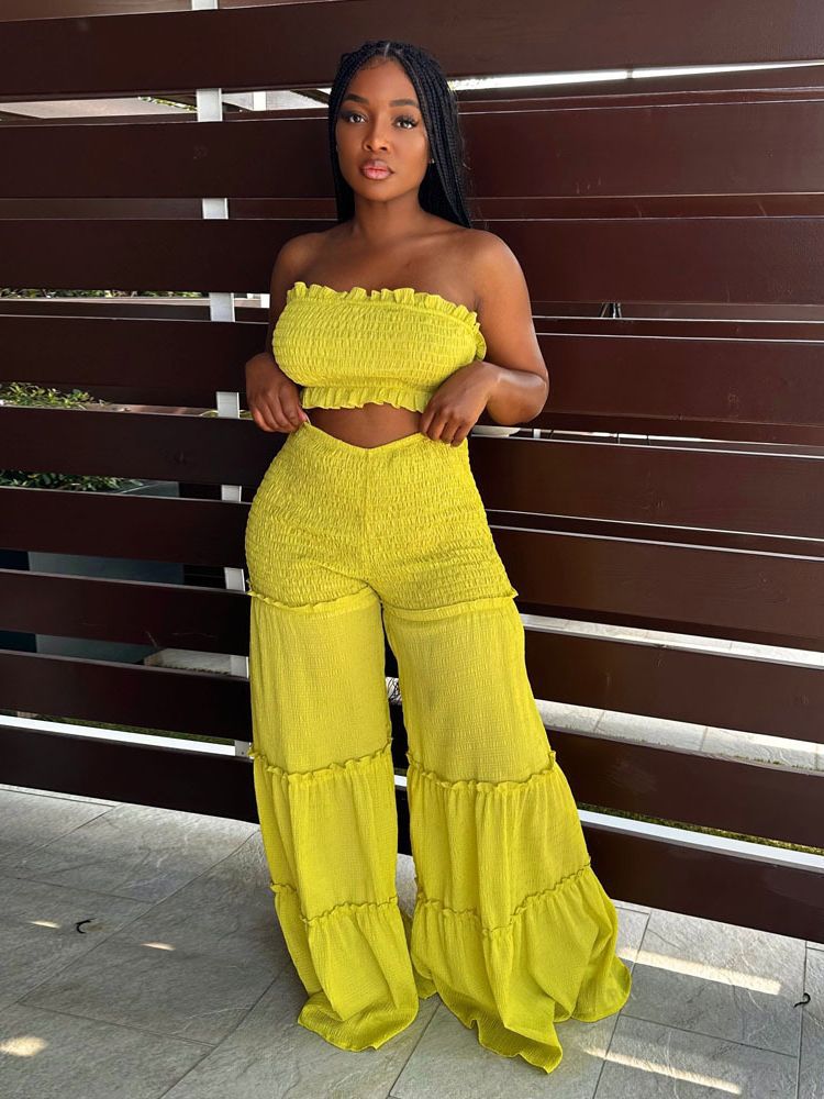 Ruffle Strapless Sexy Two-Piece Pants Set