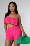 Women's Fashion Solid Strapless Two-Piece Shorts Set Casual Ladies Casual Summer Outfit