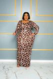 Plus Size Long Sleeve Print Bodycon Plus Size Dress