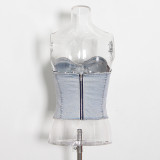 Summer Fashion Strapless Casual Stretch Denim Two-Piece Pants Set