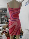 Trade Summer Sexy Slim Waist Printing Knitting Straps Dress Female