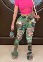 Women's Fringed Ripped Classic Denim Ruffle Trouser