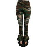 Women's Fringed Ripped Classic Denim Ruffle Trouser