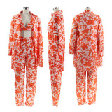 Women's Long Sleeve Sexy Printed Trousers Career Three-Piece Set