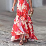 Summer Multi-Color Fashion Elegant V Neck Print Layered Dress