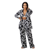 Women's Long Sleeve Sexy Printed Trousers Career Three-Piece Set