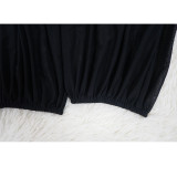 Fashion Ladies Solid Color Bat Sleeves Sexy See-Through Long Sleeve Pant Set