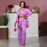 Women's Long Sleeve Sexy Printed Trousers Career Three-Piece Set