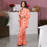 Women's Long Sleeve Sexy Printed Trousers Career Three-Piece Set