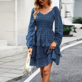 Women Casual Floral V-Neck Long Sleeve Dress