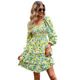 Women Casual Floral V-Neck Long Sleeve Dress