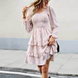 Women Casual Floral V-Neck Long Sleeve Dress