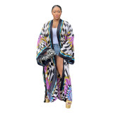 Women Printed Loose Casual Kimono Long Sleeve Robe