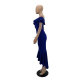 Women Summer Off Shoulder Ruffle Trim Dress