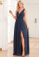 Women V-Neck Beaded Chiffon Sleeveless Side Slit Evening Gown