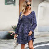 Women Casual Floral V-Neck Long Sleeve Dress
