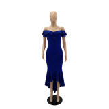 Women Summer Off Shoulder Ruffle Trim Dress