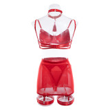 Women Satin Tassel Sexy Lingerie Four-Piece Set
