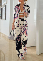 Plus Size Women Long Sleeve Shirt and High Waist Wide Leg Pants Two-Piece Set Plus Size Women Long Sleeve Shirt and High Waist Wide Leg Pants Two-Piece Set