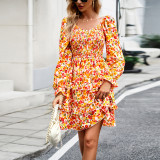Women Casual Floral V-Neck Long Sleeve Dress