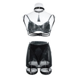 Women Satin Tassel Sexy Lingerie Four-Piece Set