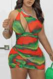 Women's Sexy Print Cutout One Shoulder Bodycon Dress