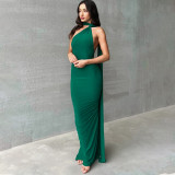 Women Summer Sexy Backless Pleated Solid Sleeveless Dress