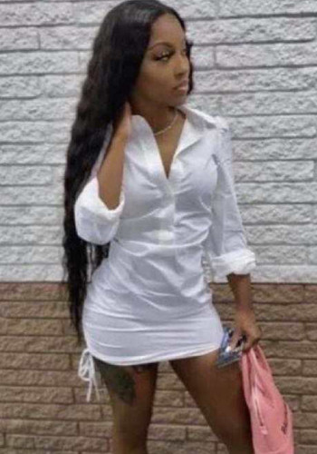 Ladies Solid Deep V Shirt Dress