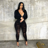 Spring Denim Pants Ripped Plain Black Denim Pants Women's Jeans