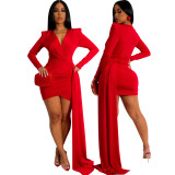 Sexy Solid Color Nightclub V-Neck Women's Dress