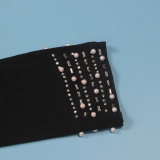 Sexy Beaded Pearl Strip Trendy Stretch Tight Fitting Jumpsuit