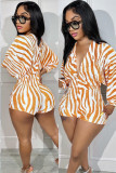 Autumn Women's Fashion Ribbed Digital Printing Long Sleeve V-Neck Sexy Rompers