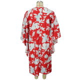 Women's Slit Multicolor Skirt Kimono Sleeves Plus Size Dress Loose Nightclub Dress